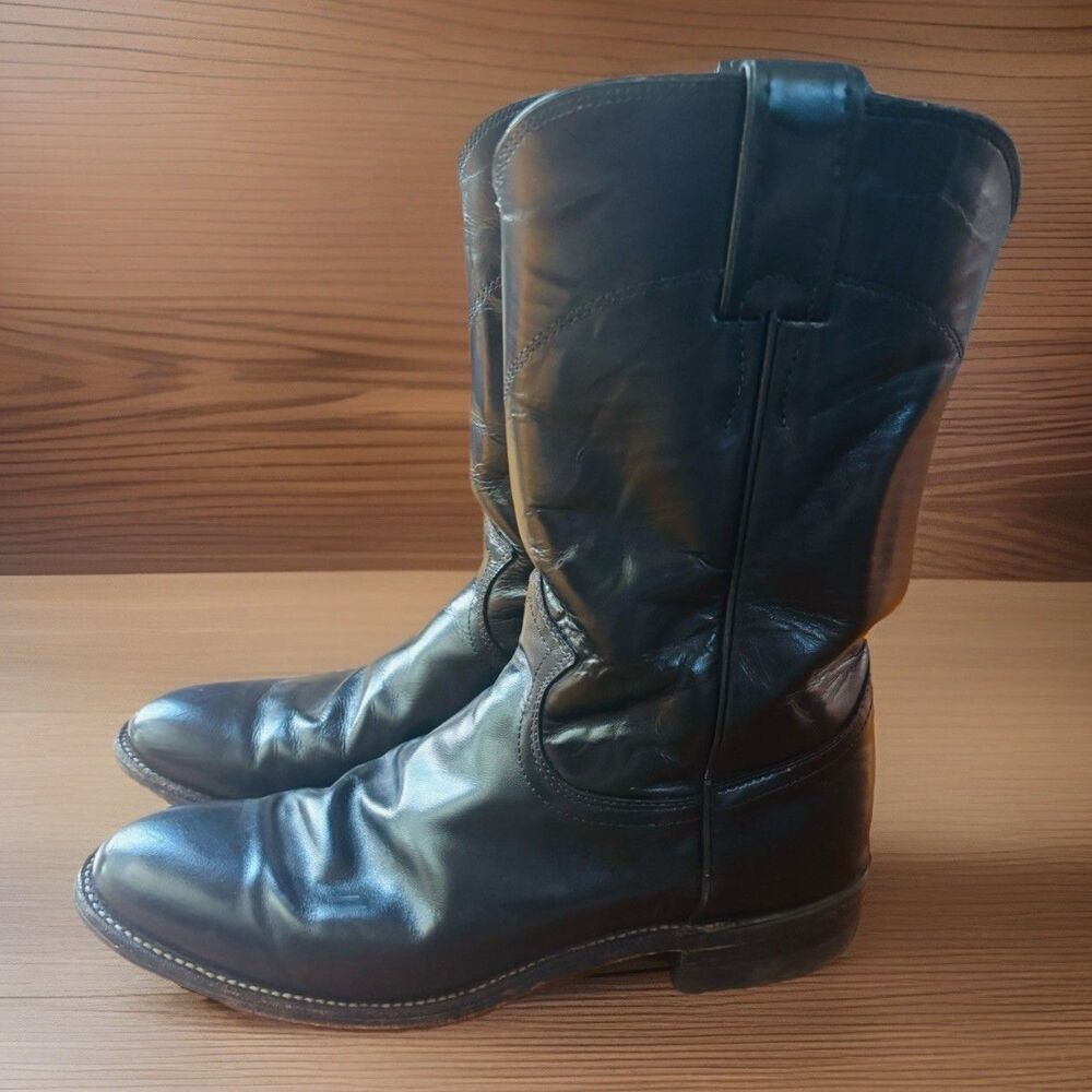 Vintage Justin L3703 Black Leather Roper Cowboy Boots Women’s 7B Made In USA
